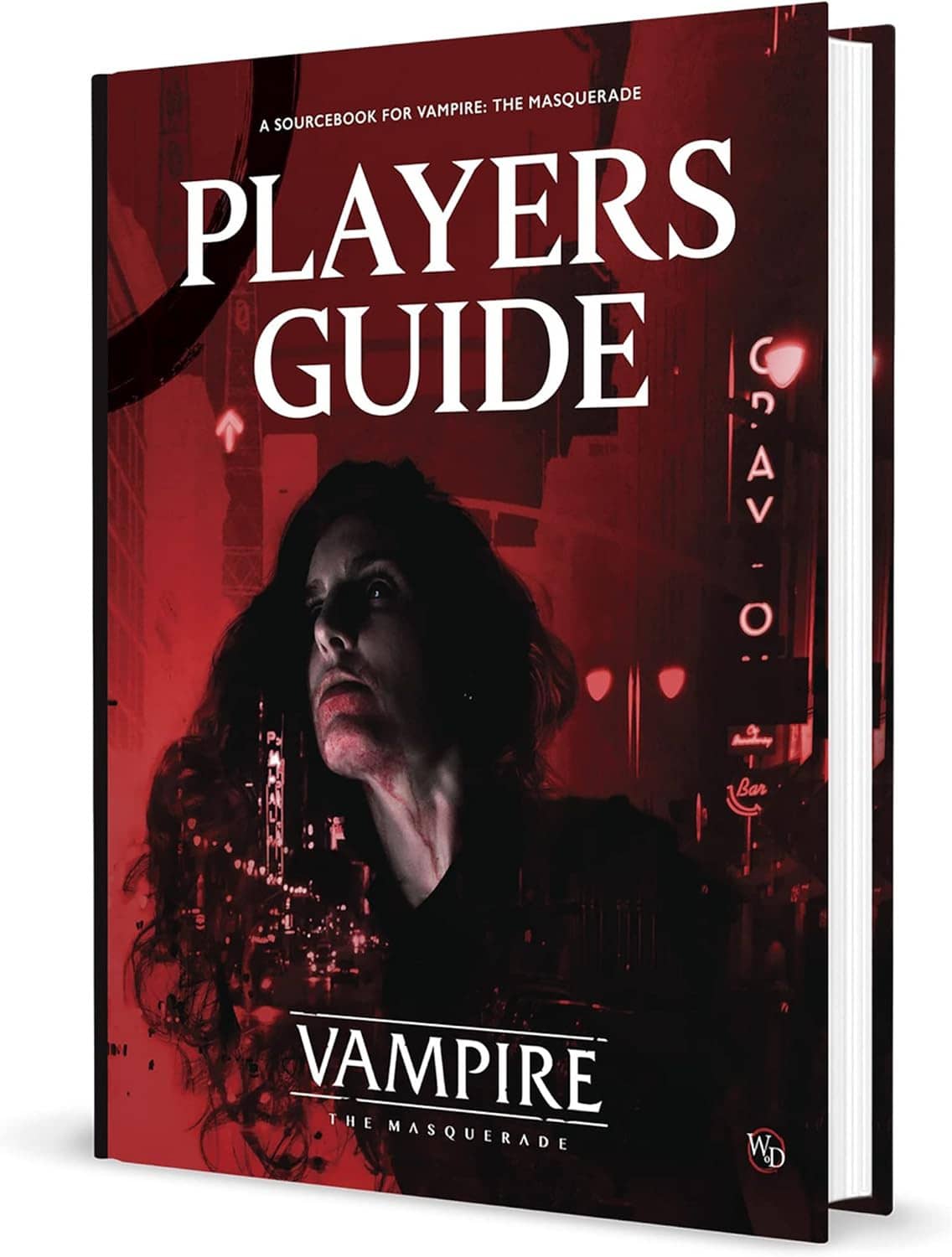 Hardcover Players Guide book angled with red cover and white 'PLAYERS GUIDE' title