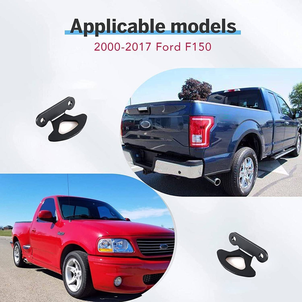 Black tie-down hook anchor bracket kit for truck bed, shown with mounting base