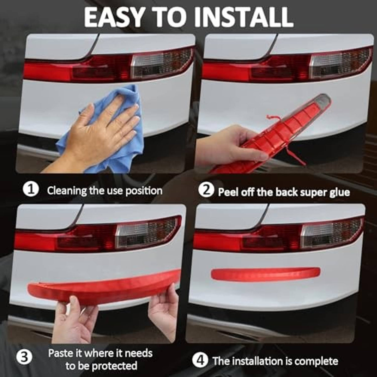 Red anti-collision bumper guard strip during installation on rear light area