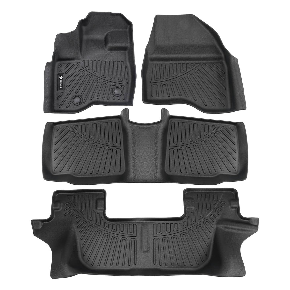 Black TPE floor mat liners set, two front mats and rear bench mat molded with grips.