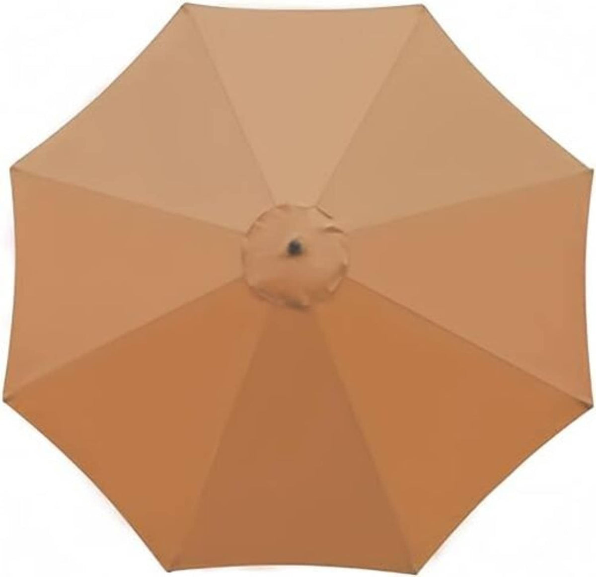 Khaki offset patio umbrella canopy with 8 ribs and round center finial