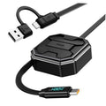 Retractable charging cable with USB-A and USB-C connectors, LED power display