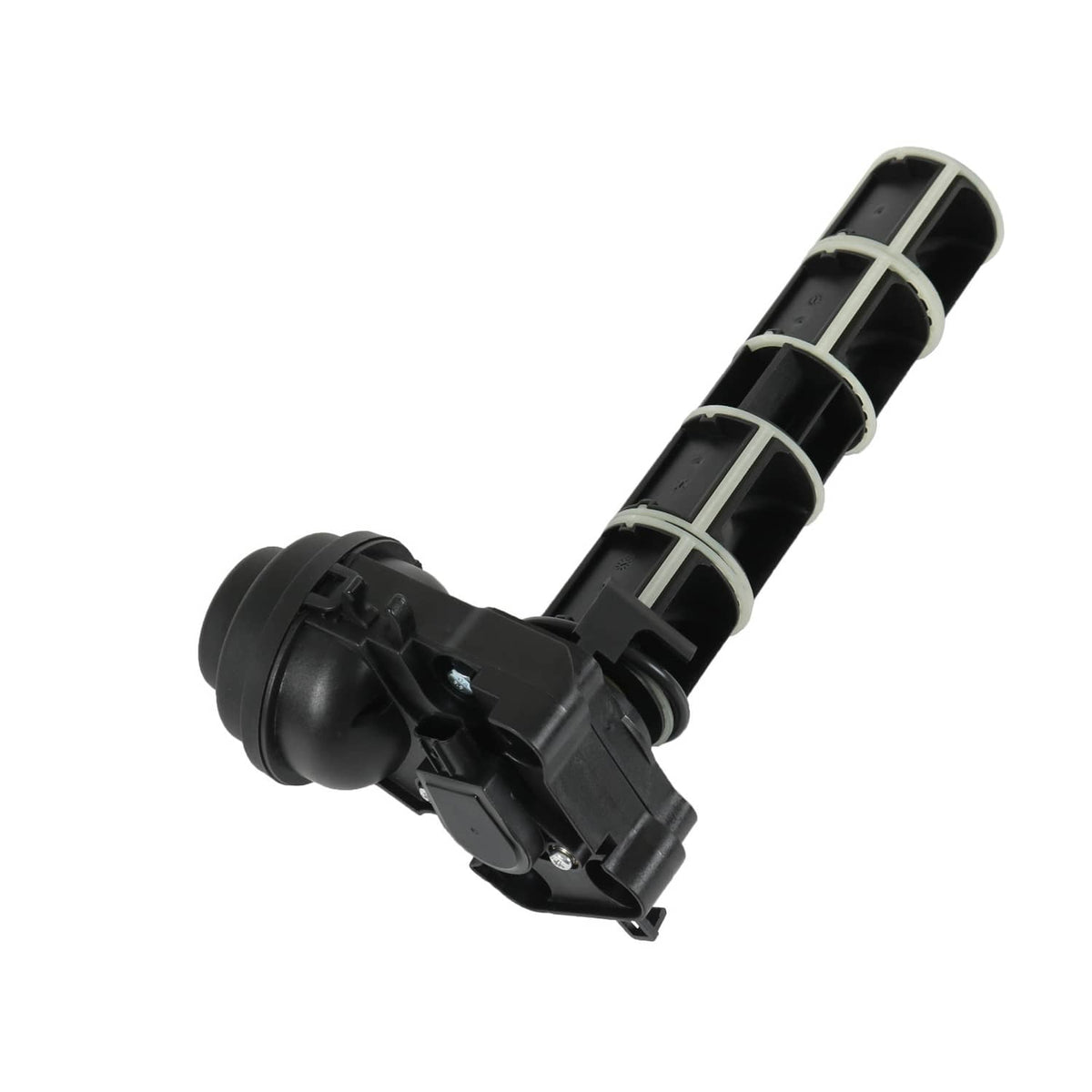 Intake manifold rotary valve in black with side bracket and ribbed actuator body