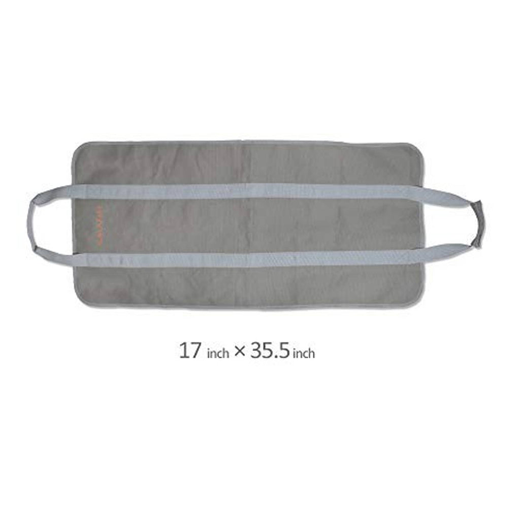 Foldable gray canvas firewood carrier bag, 17 x 35.5 inch size