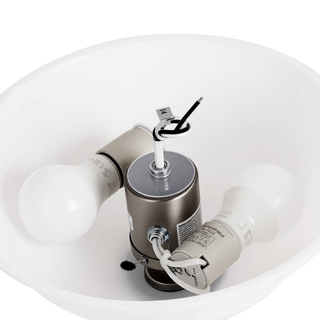 Ceiling fan light kit with white bowl cover, metal housing, and pull chain hardware