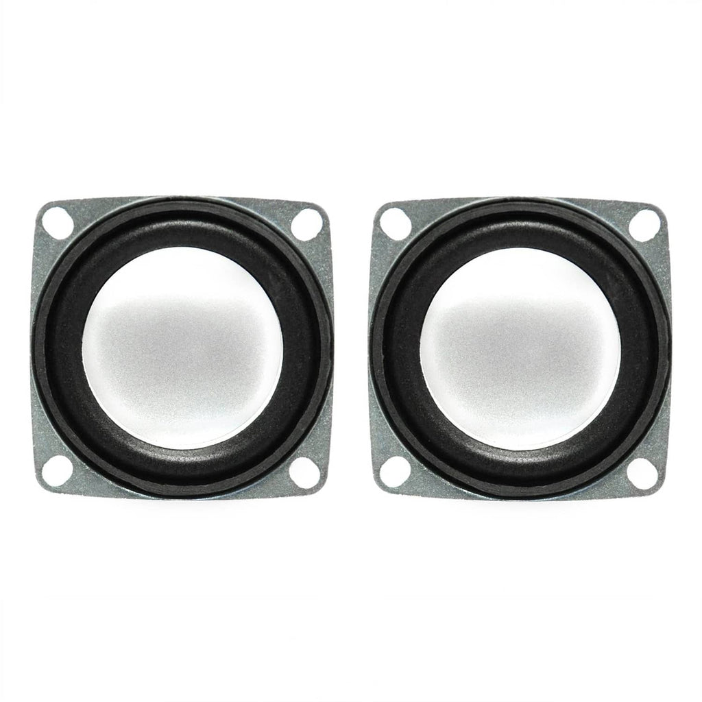 Two speaker driver faces with black foam surround and square mounting frames