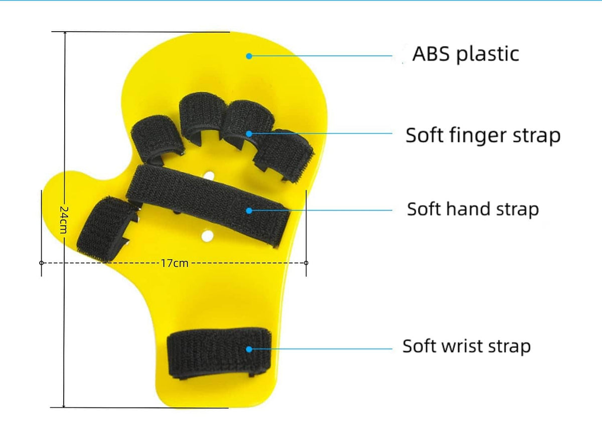 ABS plastic fingerboard hand splint with soft finger, hand, and wrist straps