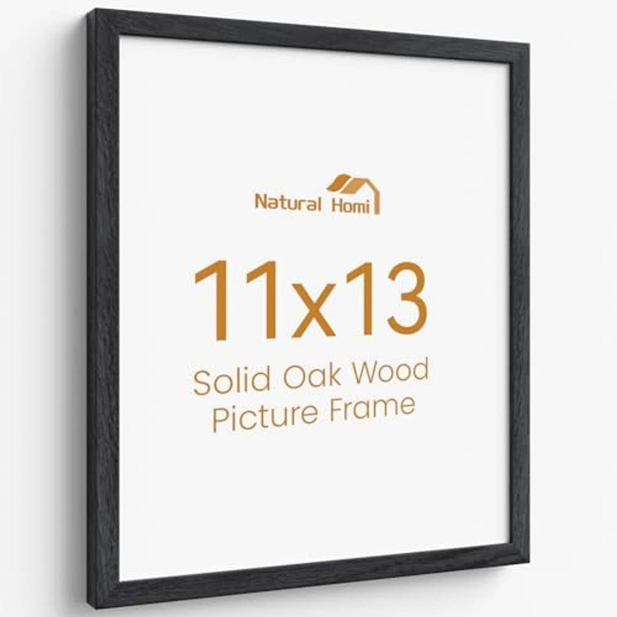 Black solid oak 11x13 picture frame, flat front with clear tempered glass