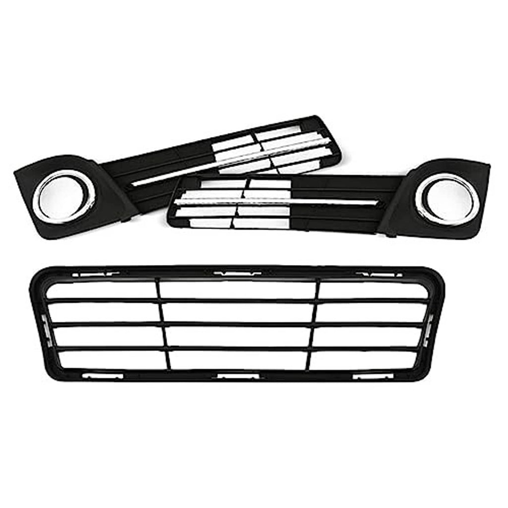 Front bumper grille and fog lamp bezel covers, black frames with chrome bar grilles