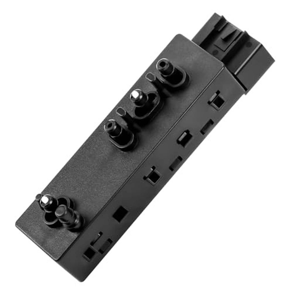 Black power seat switch panel with rocker controls and multi-pin connector block