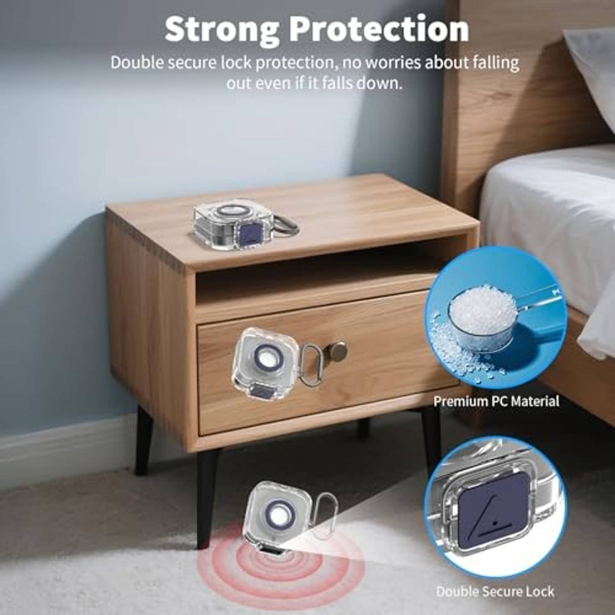 Gunmetal charger protective case cover mounted near a bedside table with keyring clip