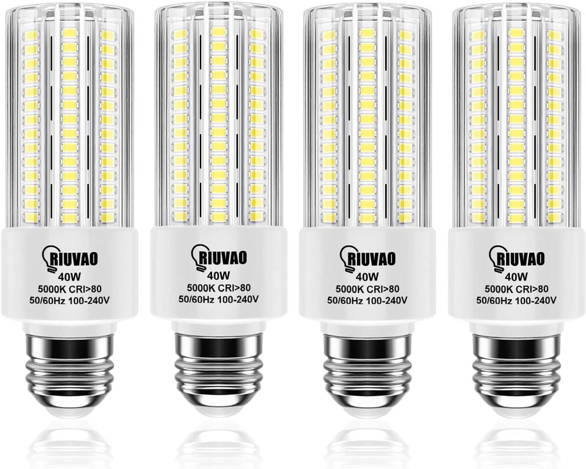 4-pack E26 LED bulbs with bright cool daylight 5000K, 5000LM, metal screw base.