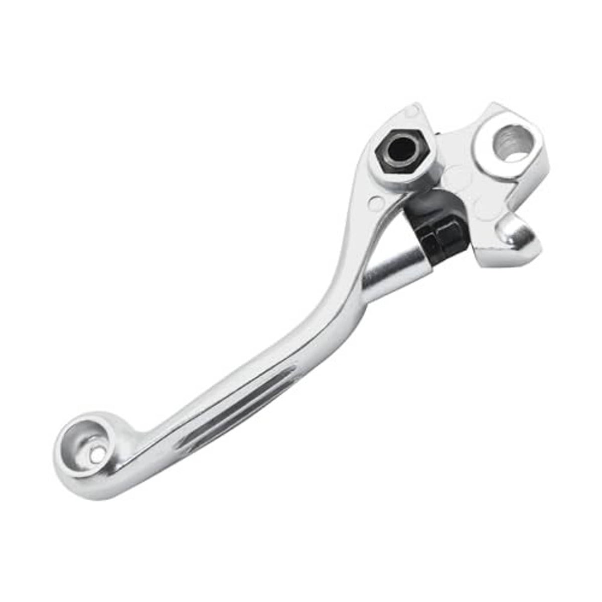 Front brake lever replacement, silver curved lever with fork-style mounting hardware