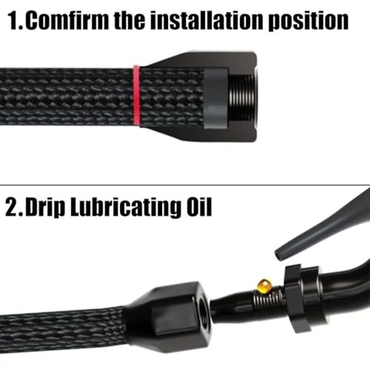 Black hose end fitting with knurled braided hose connection and threaded coupler