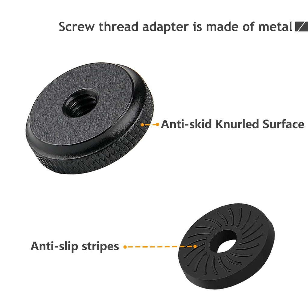 Black thumb wheel lock nut with anti-skid knurled edge and center thread
