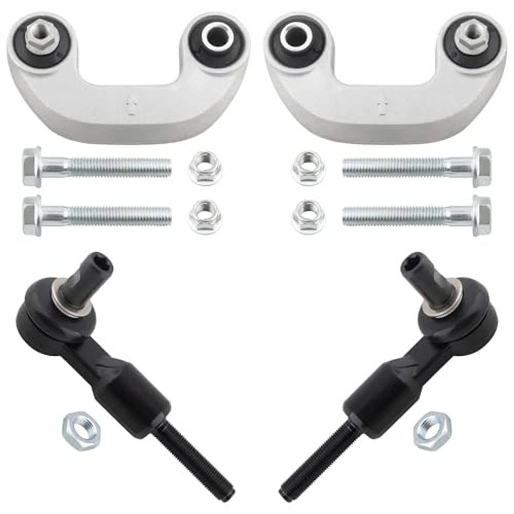 Set of outer tie rod ends and sway bar end links: two grey arms, black rubber joints, hardware