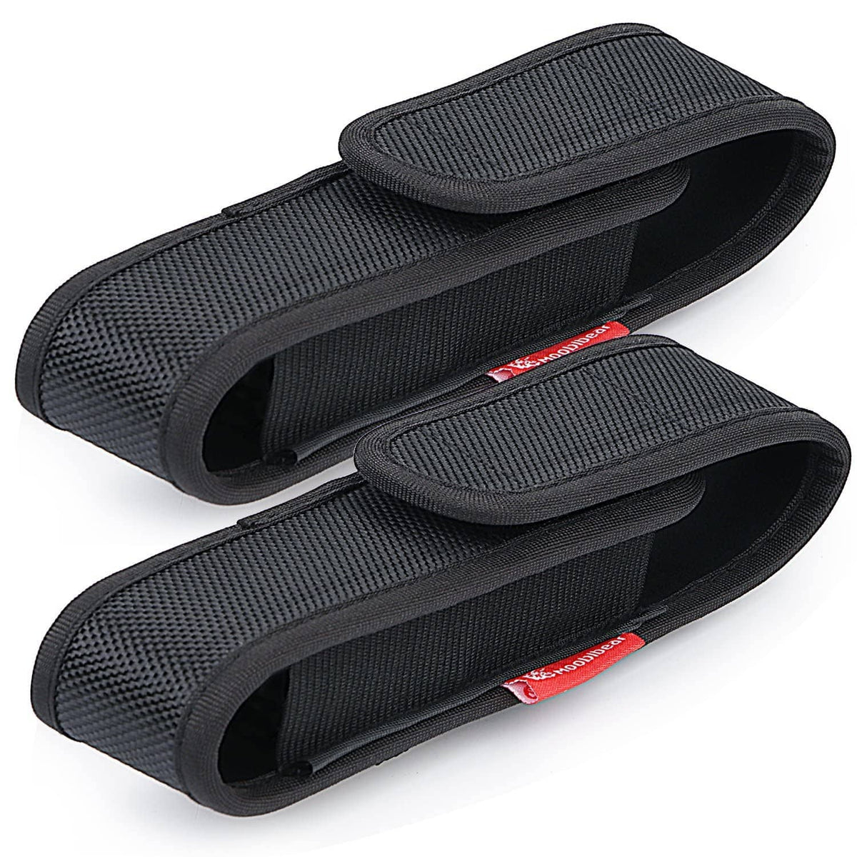 Nylon flashlight holster 2-pack with textured fabric and snap-close flap, black