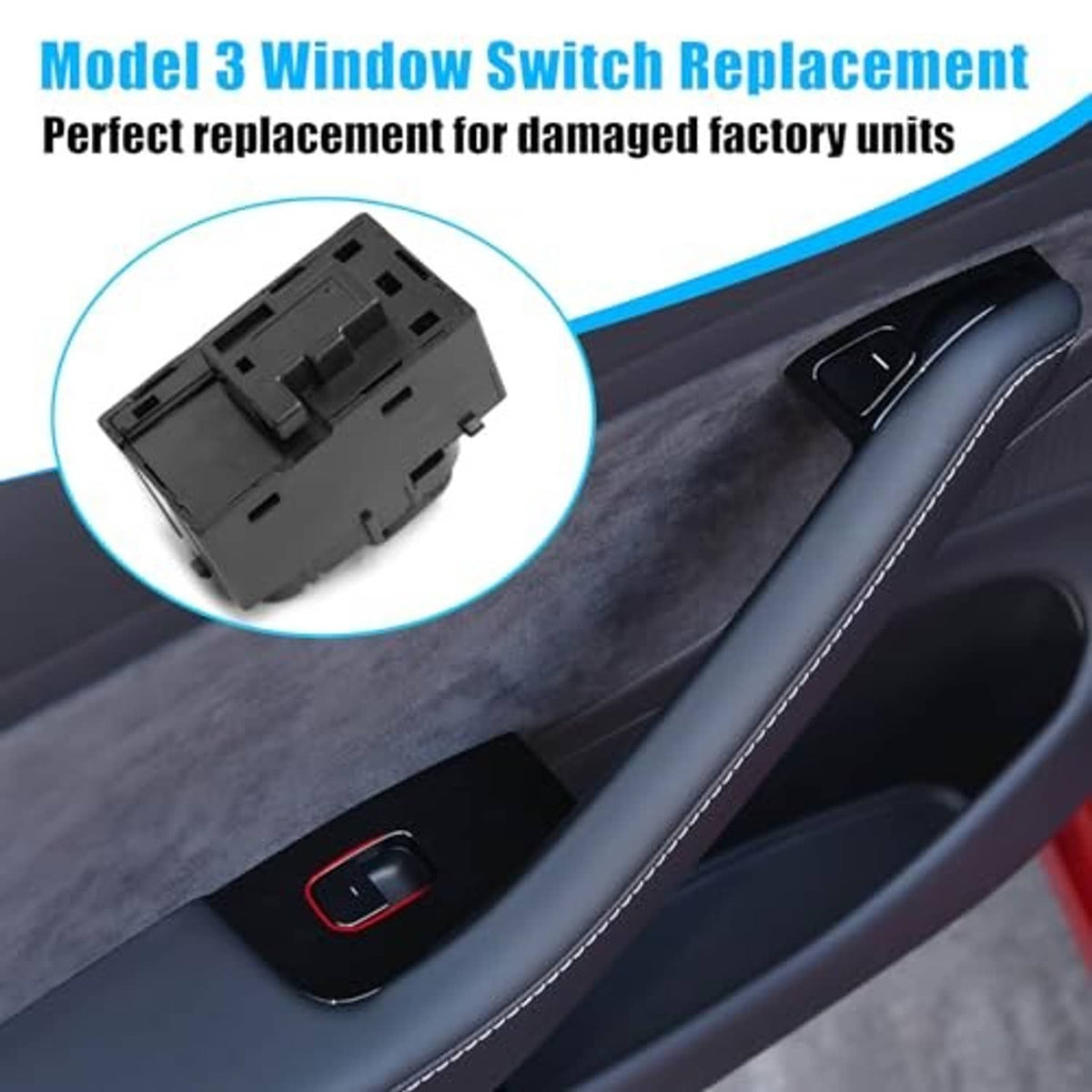 Power window switch replacement with black switch and visible mounting clips