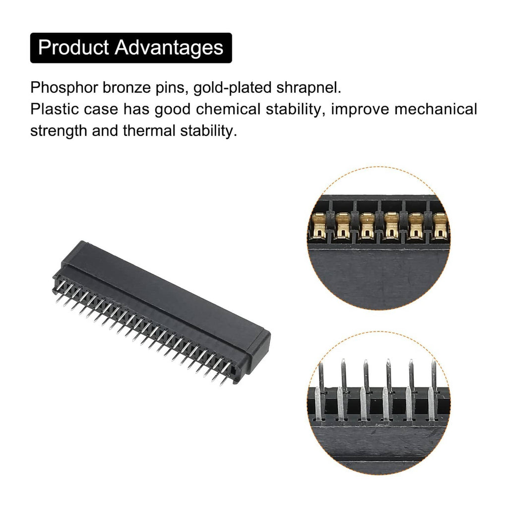 44-pin card edge connector with gold-plated pins, black plastic housing