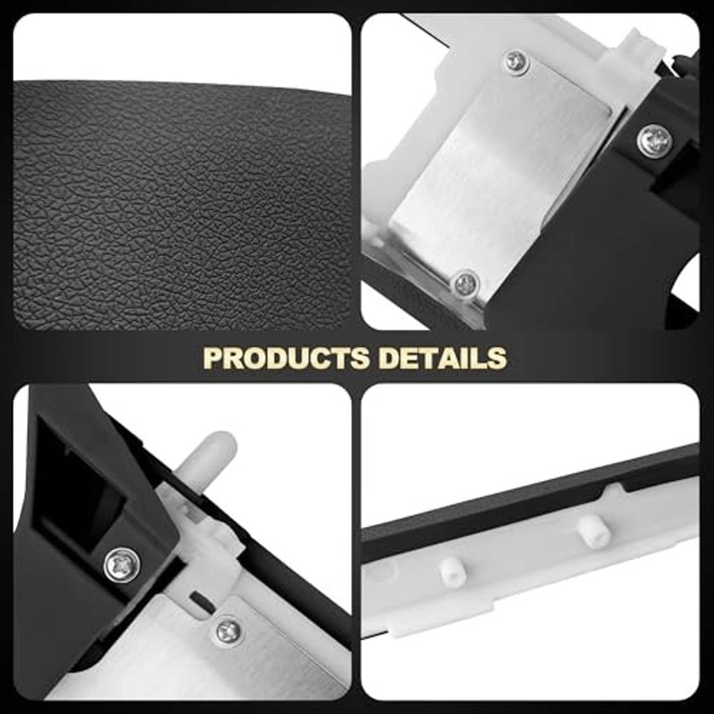 Black armrest pad with textured surface and metal bracket secured by bolts