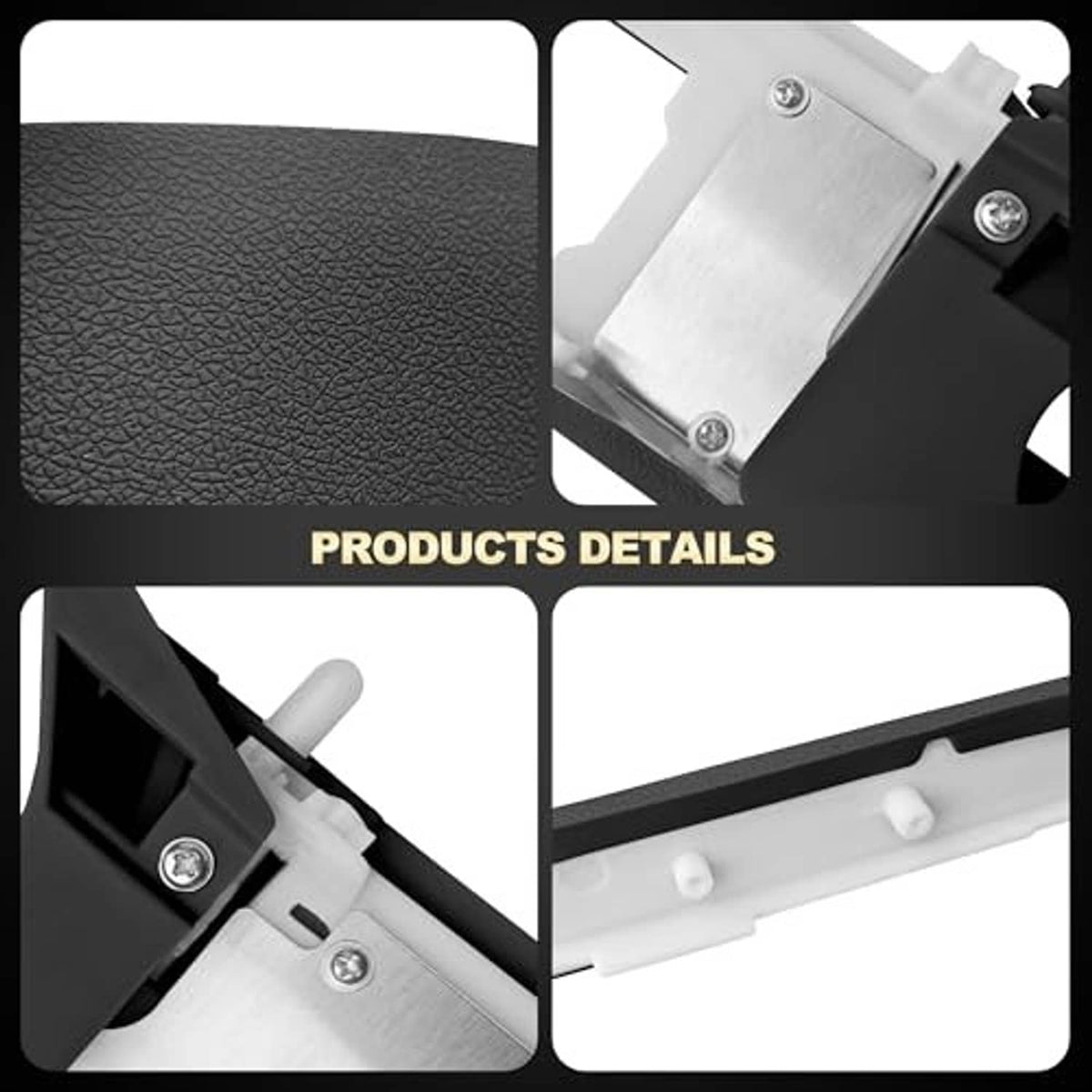 Black armrest pad with textured surface and metal bracket secured by bolts
