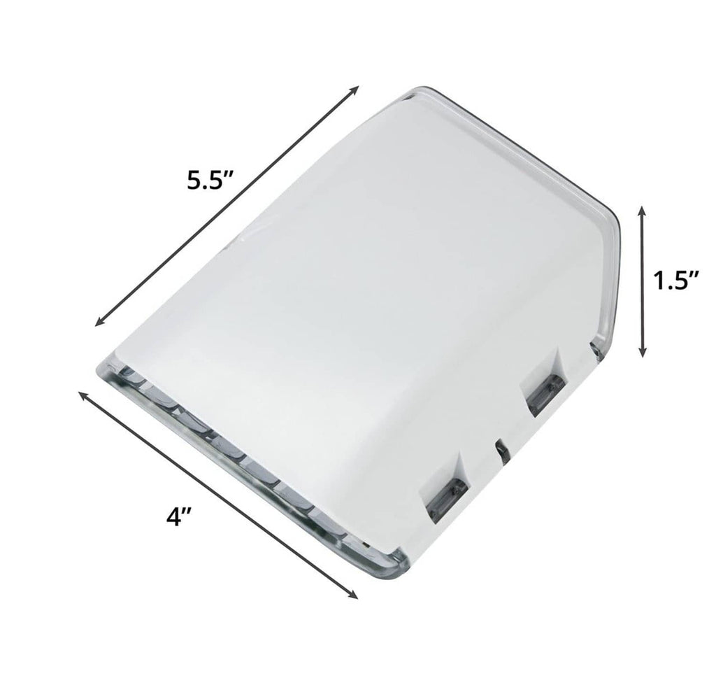 White produce preserver insert with mounting tabs and listed dimensions