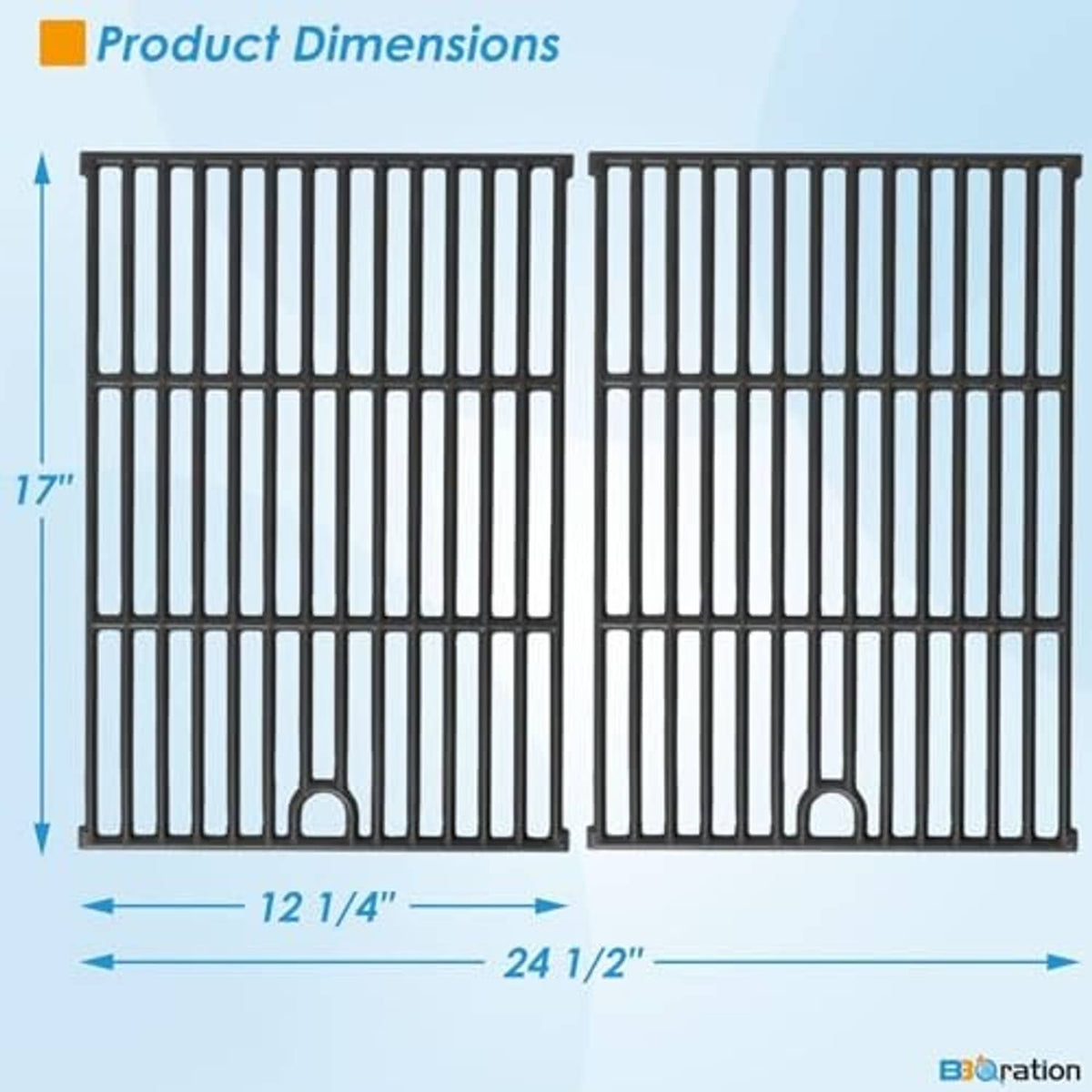 Black cast-iron cooking grate set with parallel slats and arched handle cutouts