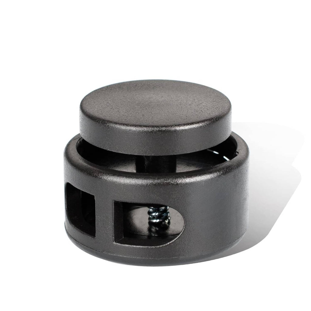 Black cord lock end spring stopper with metal screw insert