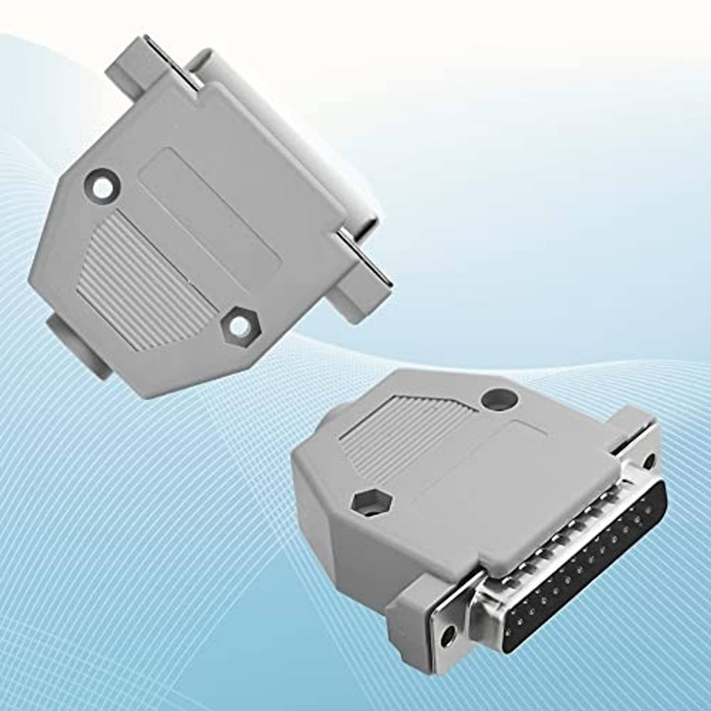 DB25 solder connectors, grey housings with metal tabs and pin headers