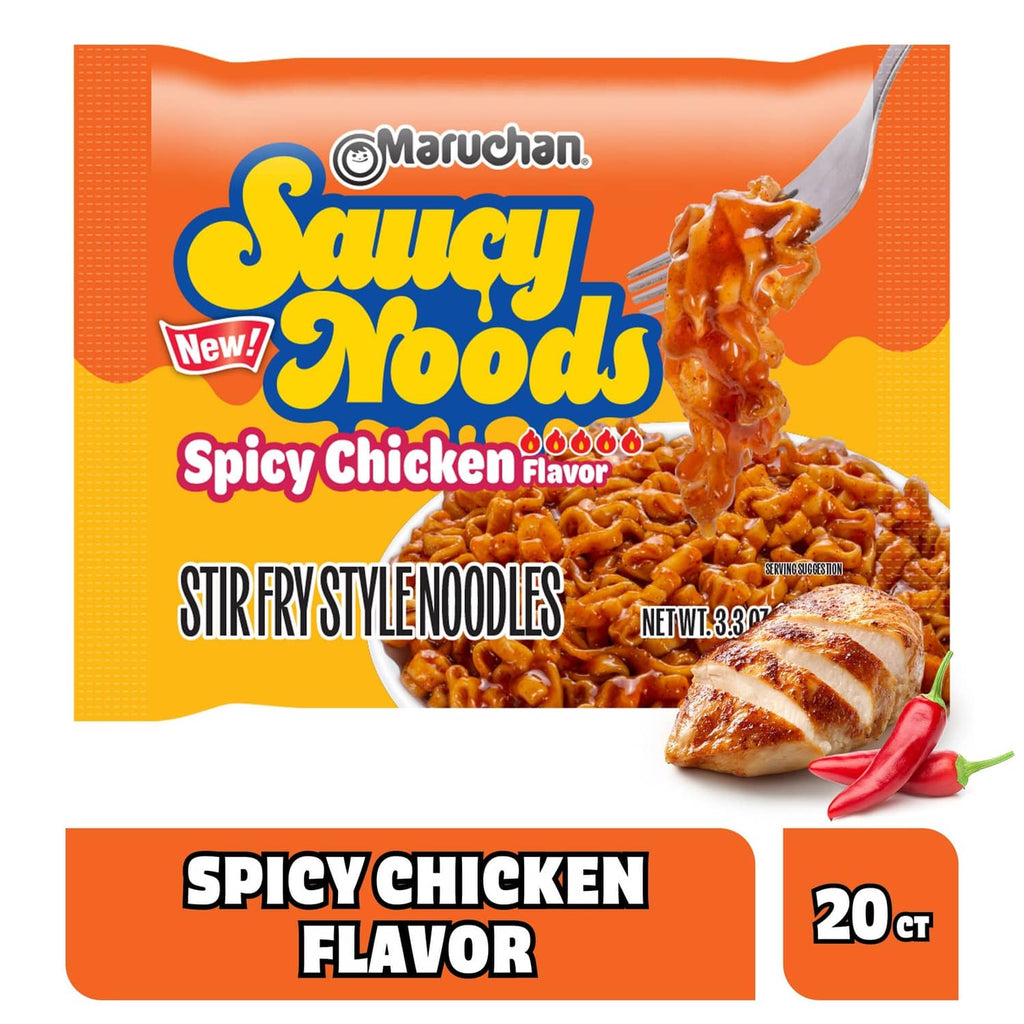 Maruchan Saucy Noods spicy chicken flavor stir-fry noodles pouch, orange