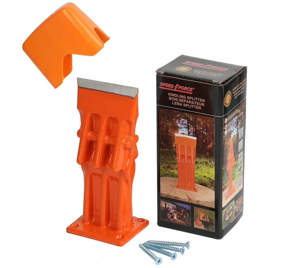 Orange SPEED FORCE firewood splitting wedge tool with screws