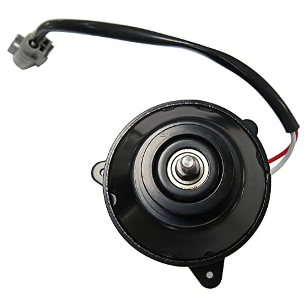 Cooling fan motor with black fan housing and attached electrical cable with connector