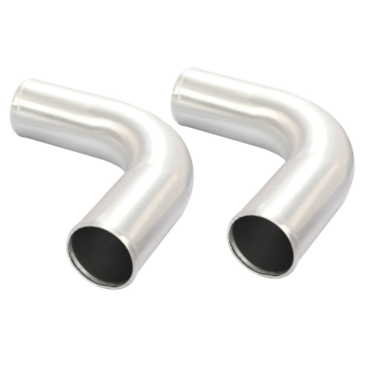 Silver aluminum elbow pipes with curved 90-degree bends for turbo piping