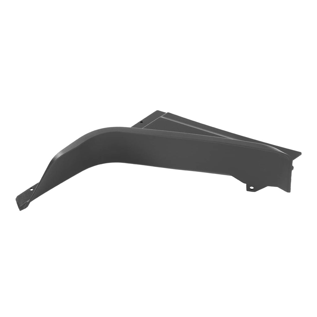 Black curved front fender flare with mounting tabs and bolt holes