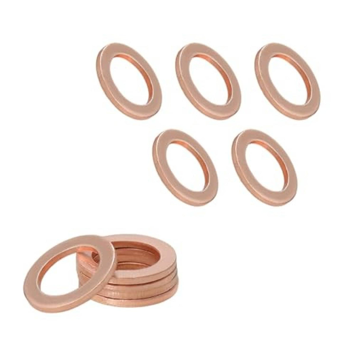 Set of copper oil drain plug gasket washers, round flat washers with center hole