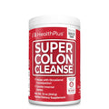 Super Colon Cleanse dietary supplement bottle, red and white label with HealthPlus branding