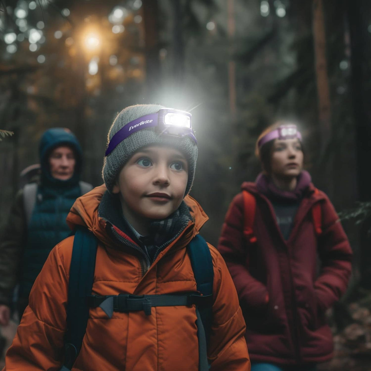 Kids EverBrite headlamp on knit cap with bright white light beam