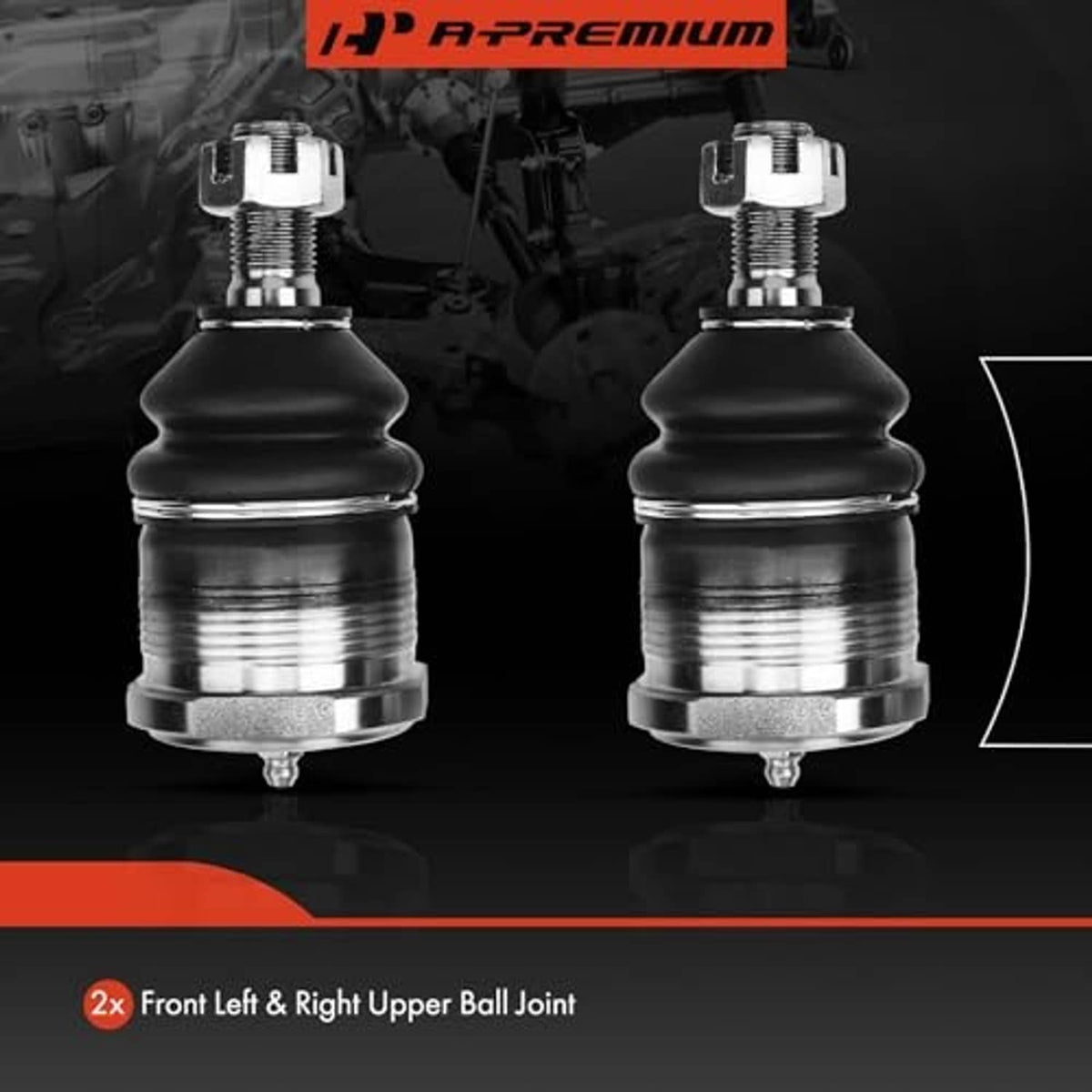 Front left and right upper ball joint pair with black boots and threaded studs