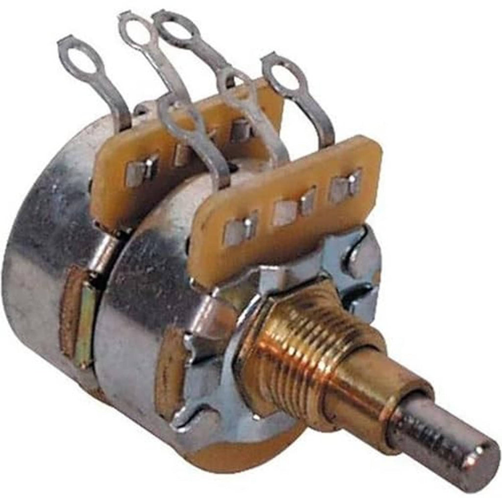 Fender concentric solid-shaft potentiometer showing mounting holes and knurled front shaft