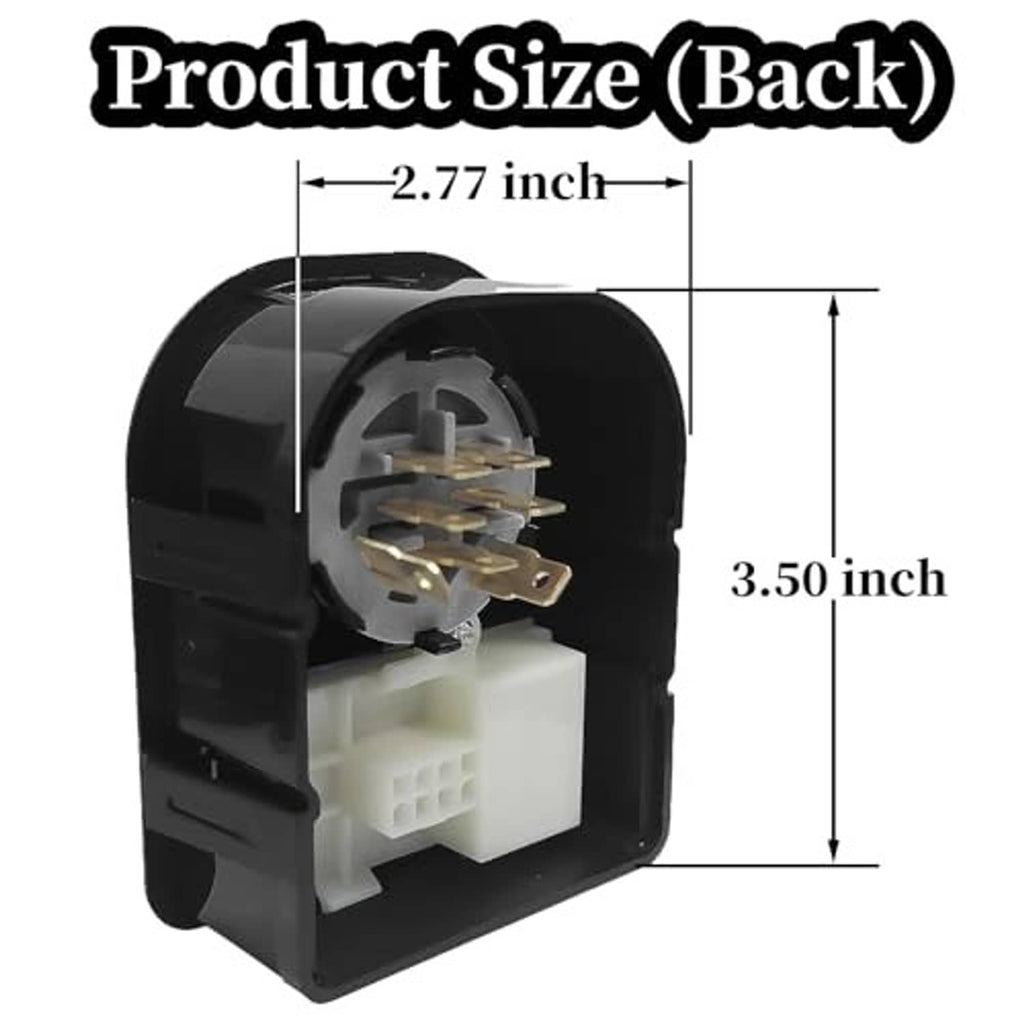 Ignition switch module back view with product size measurements and terminal block