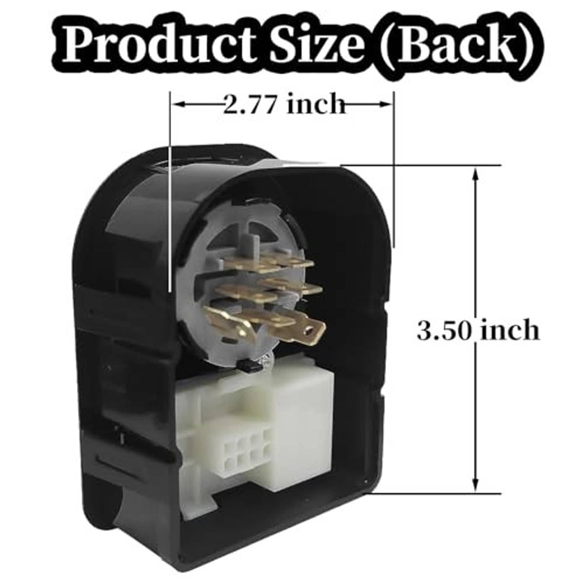 Ignition switch module back view with product size measurements and terminal block