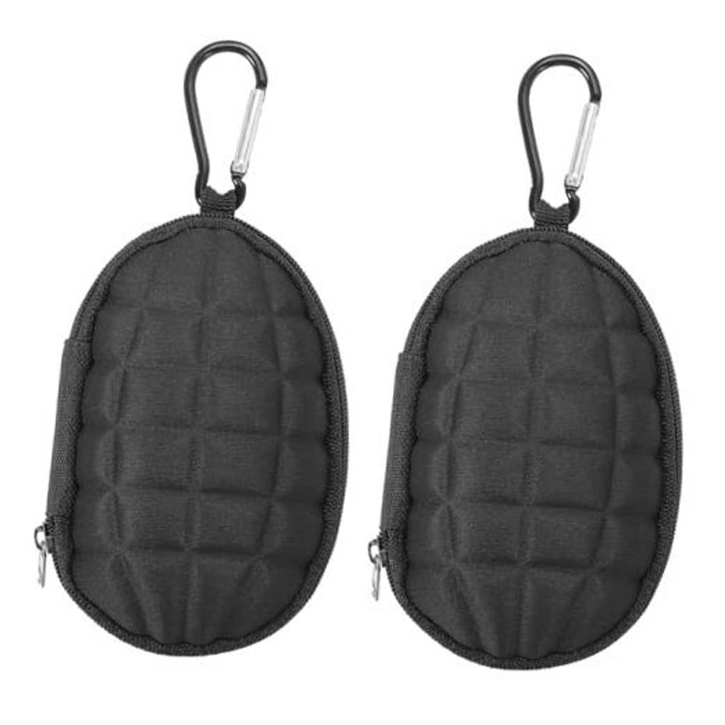 Black oval clip-on chalk storage bag with carabiner, padded front panel