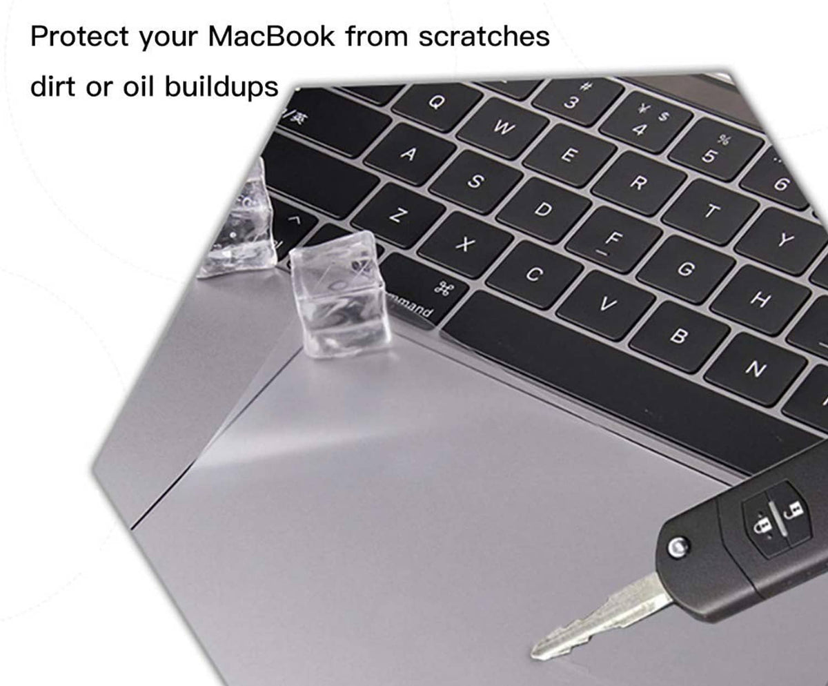 Clear trackpad protector film shielding the MacBook trackpad from scratches and smudges.