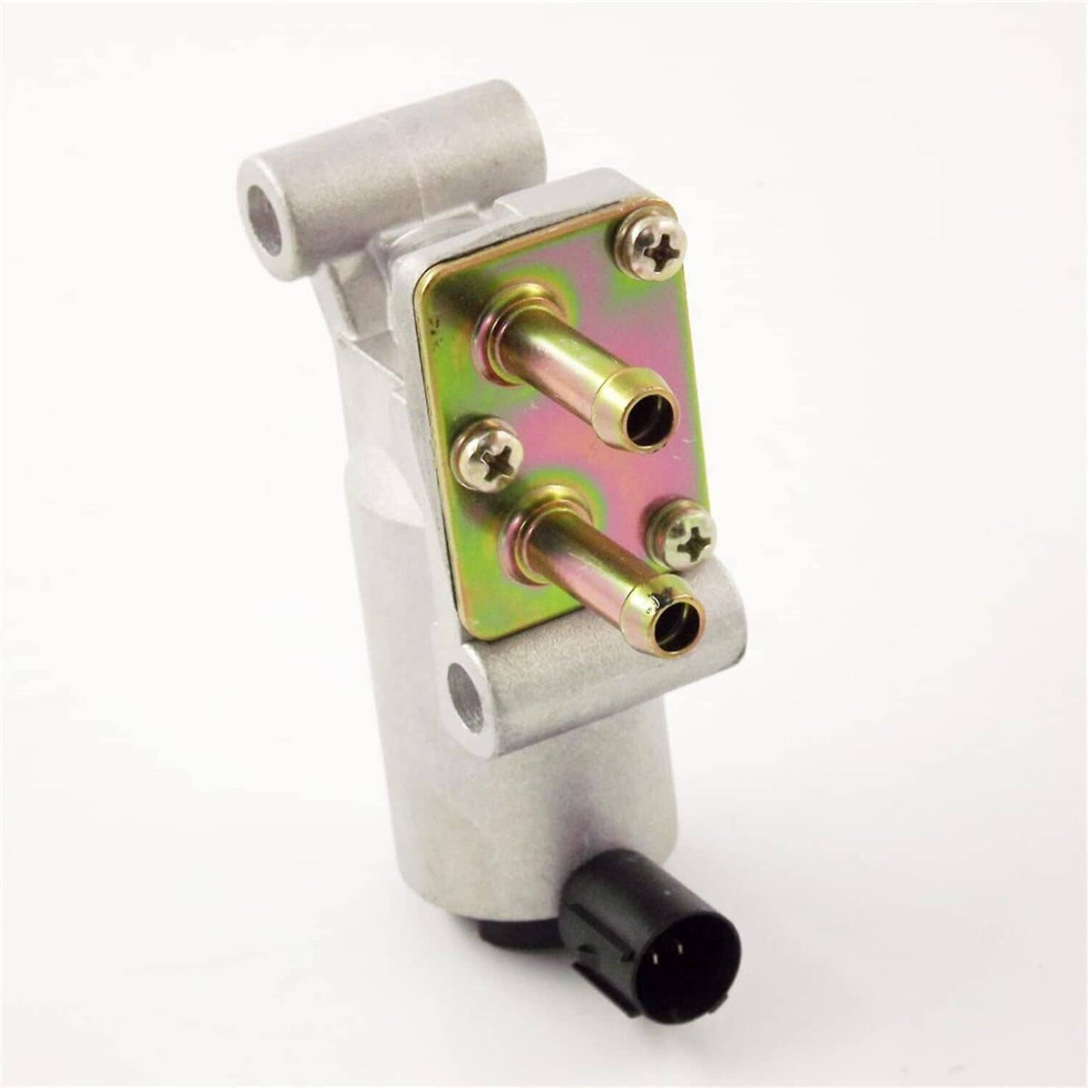 Idle Air Control Valve with silver housing, rainbow mounting plate, and black lower connector
