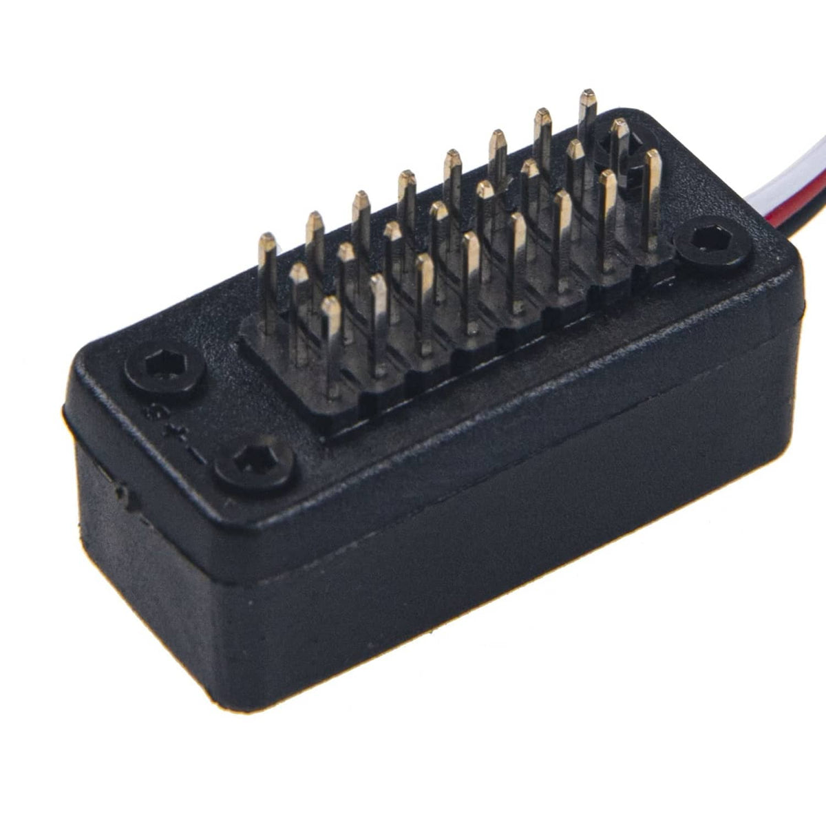 Black eight-port switch extender with 8-pin header and mounting holes on housing
