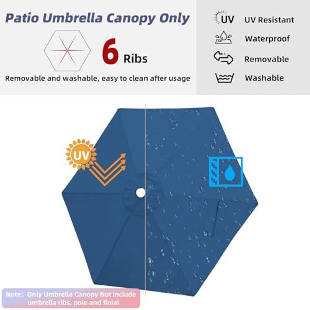 Navy blue patio umbrella canopy cover with 6 ribs; removable, washable, UV resistant