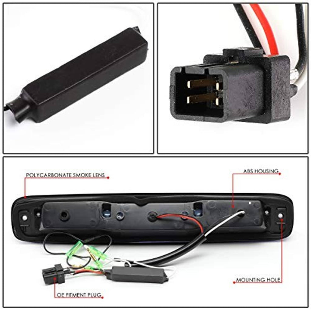 High mount brake light wiring and components with black ABS housing and smoke lens