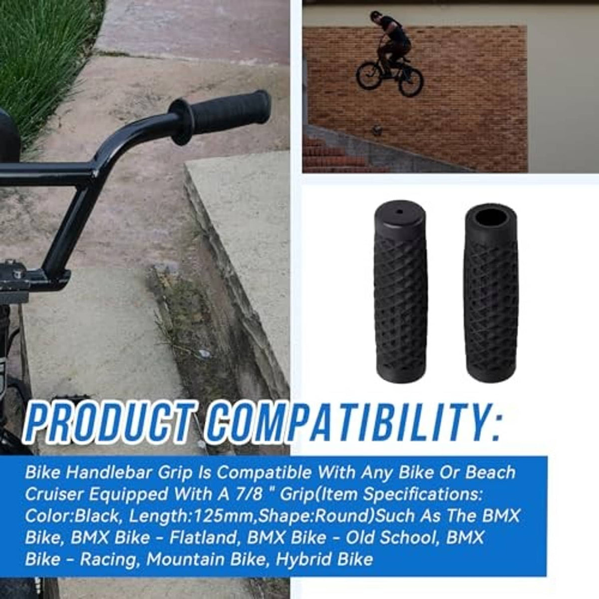 Black handlebar grip set with textured diamond pattern and open end openings
