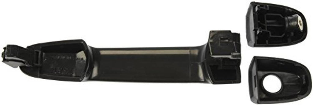 Smooth black exterior door handle with inner mounting hardware and bezel