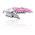 Pink rose handheld wine corkscrew with metal lever and textured grip